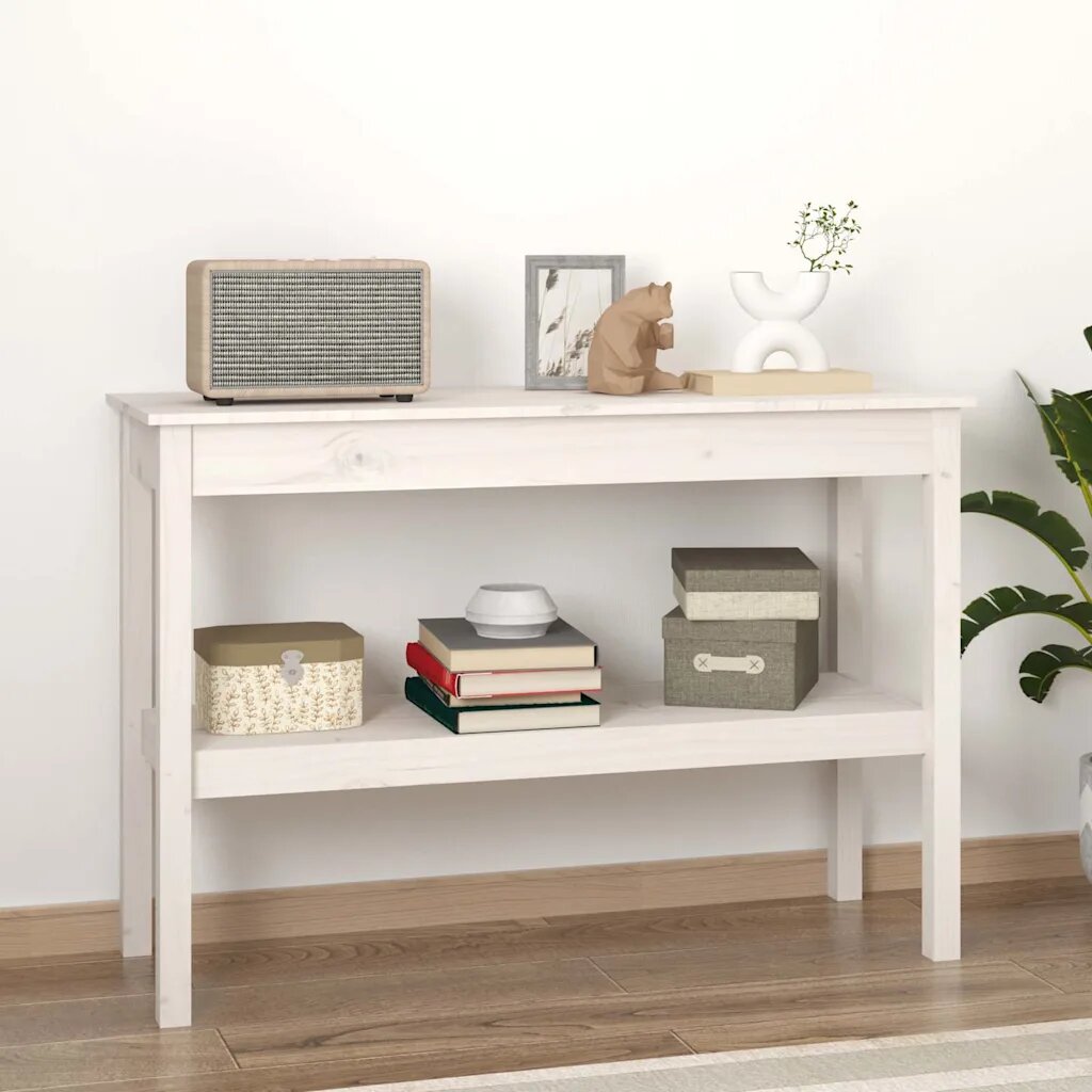 vidaXL Конзолна маса бяла 110x40x75 см борово дърво масив