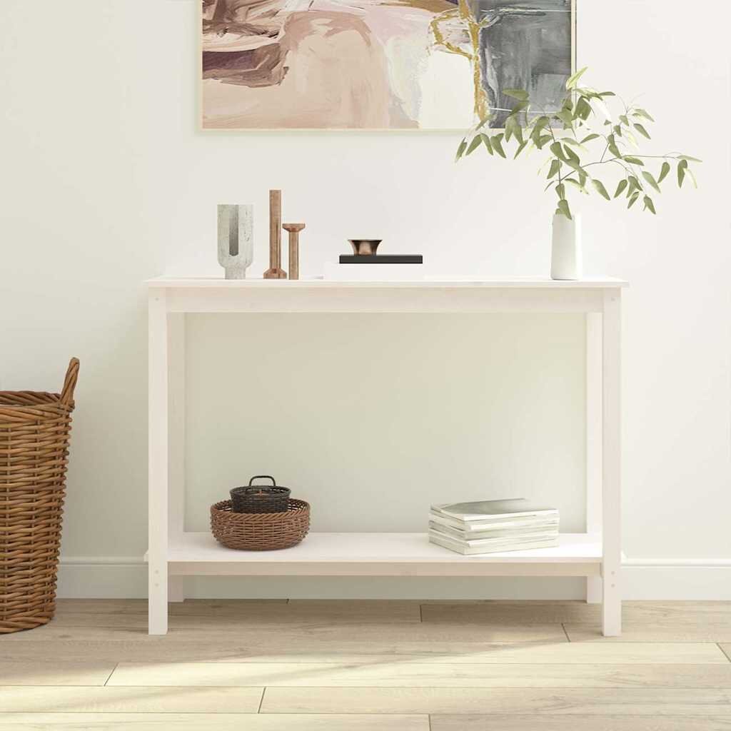 vidaXL Конзолна маса бяла 110x40x80 см борово дърво масив
