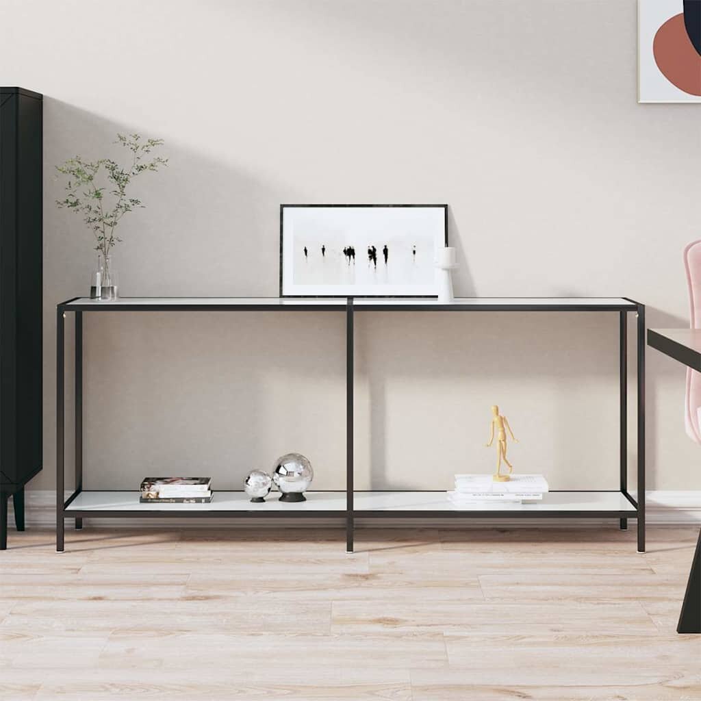 vidaXL Конзолна маса бяла 180x35x755 cм закалено стъкло