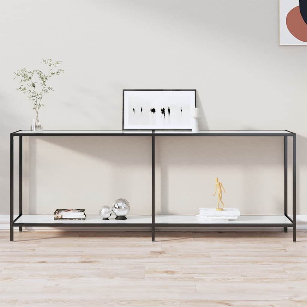 vidaXL Конзолна маса бяла 200x35x755 cм закалено стъкло