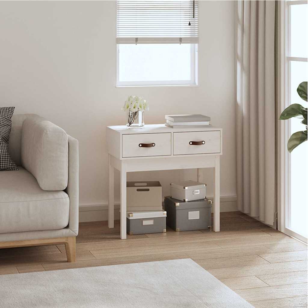 vidaXL Конзолна маса бяла 765x40x75 см борово дърво масив