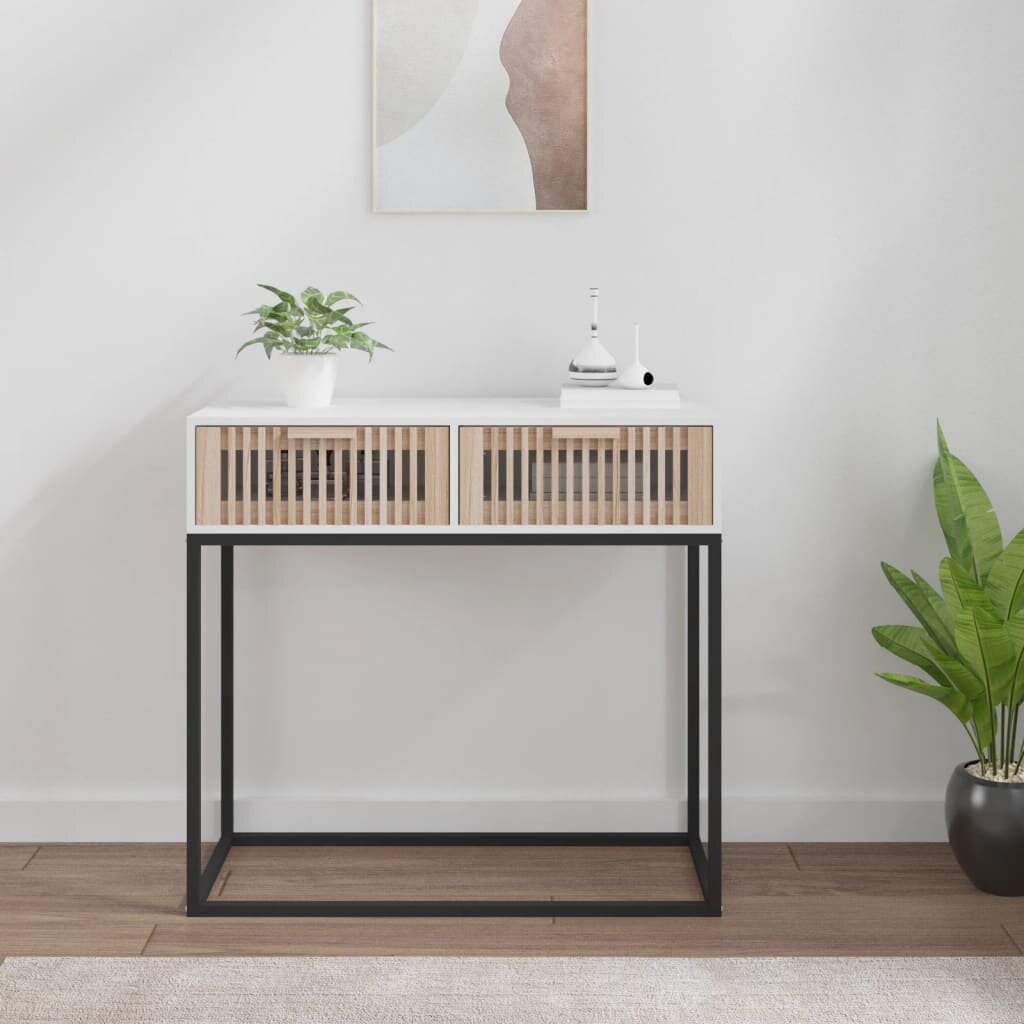 vidaXL Конзолна маса бяла 80x30x75 см инженерно дърво и желязо