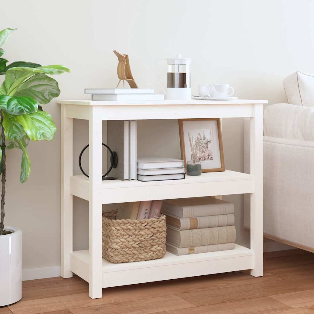 vidaXL Конзолна маса бяла 80x40x74 см борово дърво масив