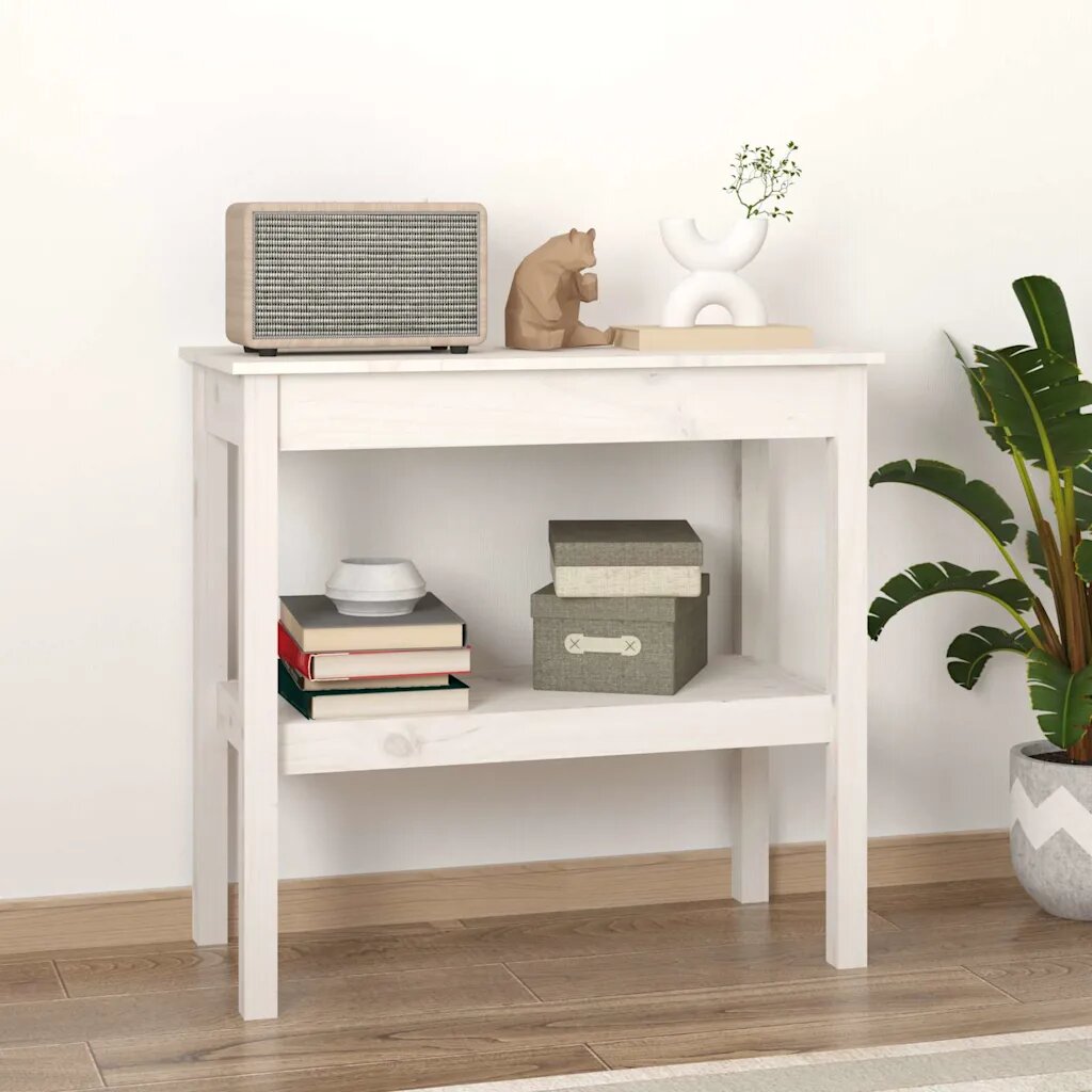 vidaXL Конзолна маса бяла 80x40x75 см борово дърво масив