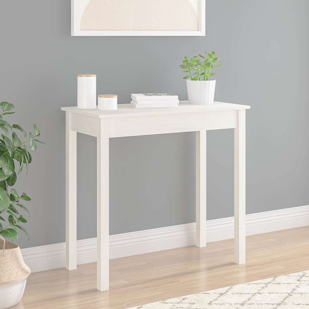 vidaXL Конзолна маса бяла 80x40x75 см борово дърво масив