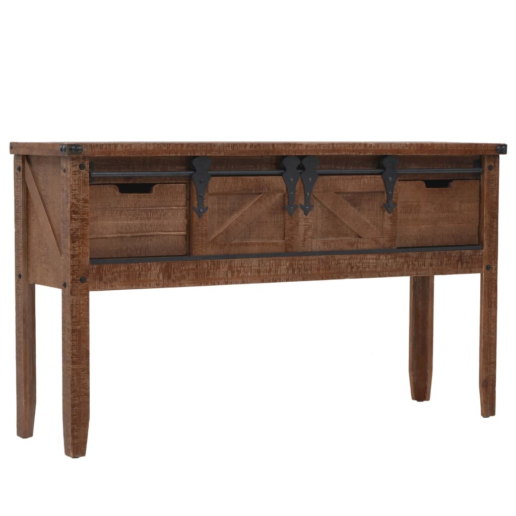 vidaXL Конзолна маса чамова дървесина масив 131x355x75 cм кафява