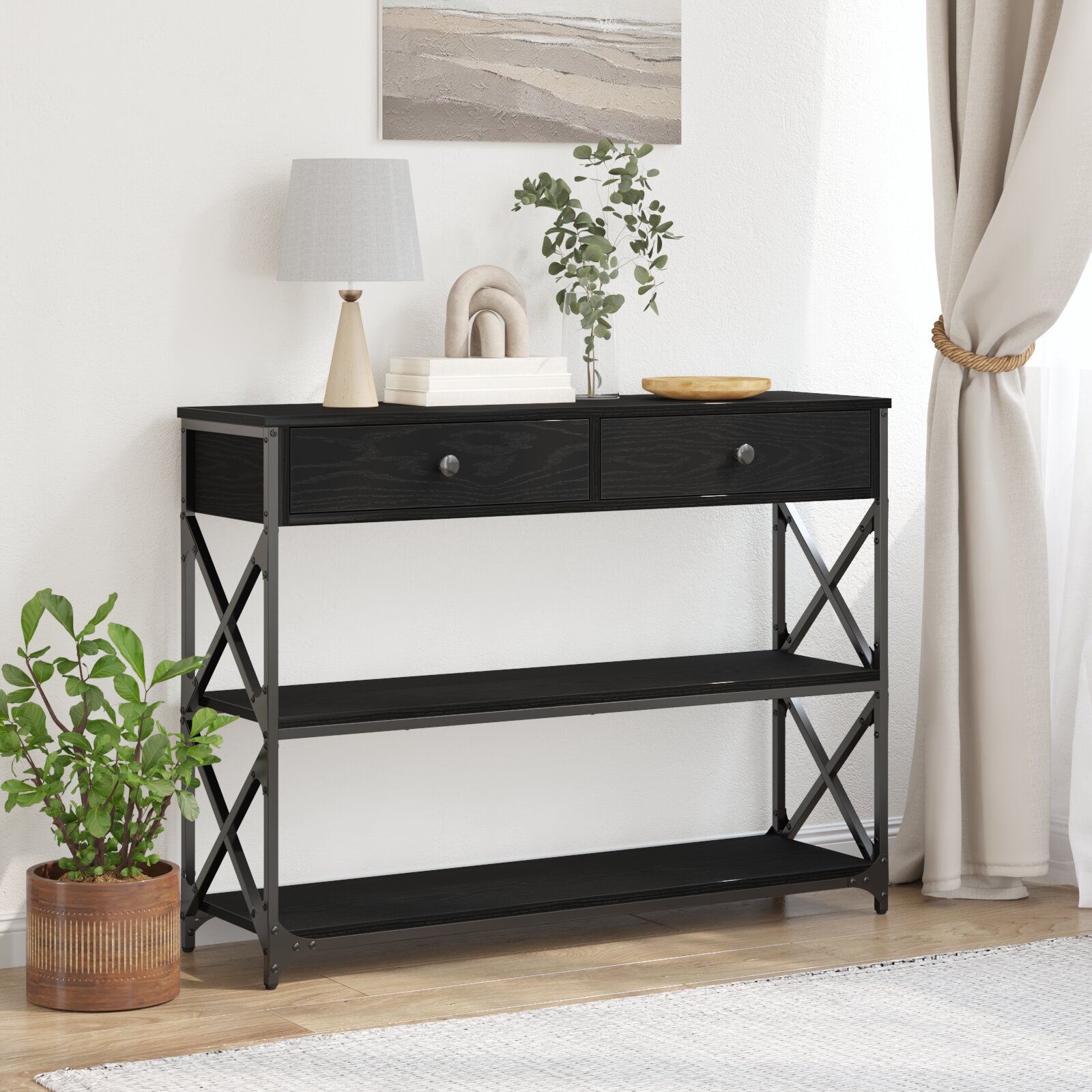 vidaXL Конзолна маса Черен дъб 100 x 28 x 75 см
