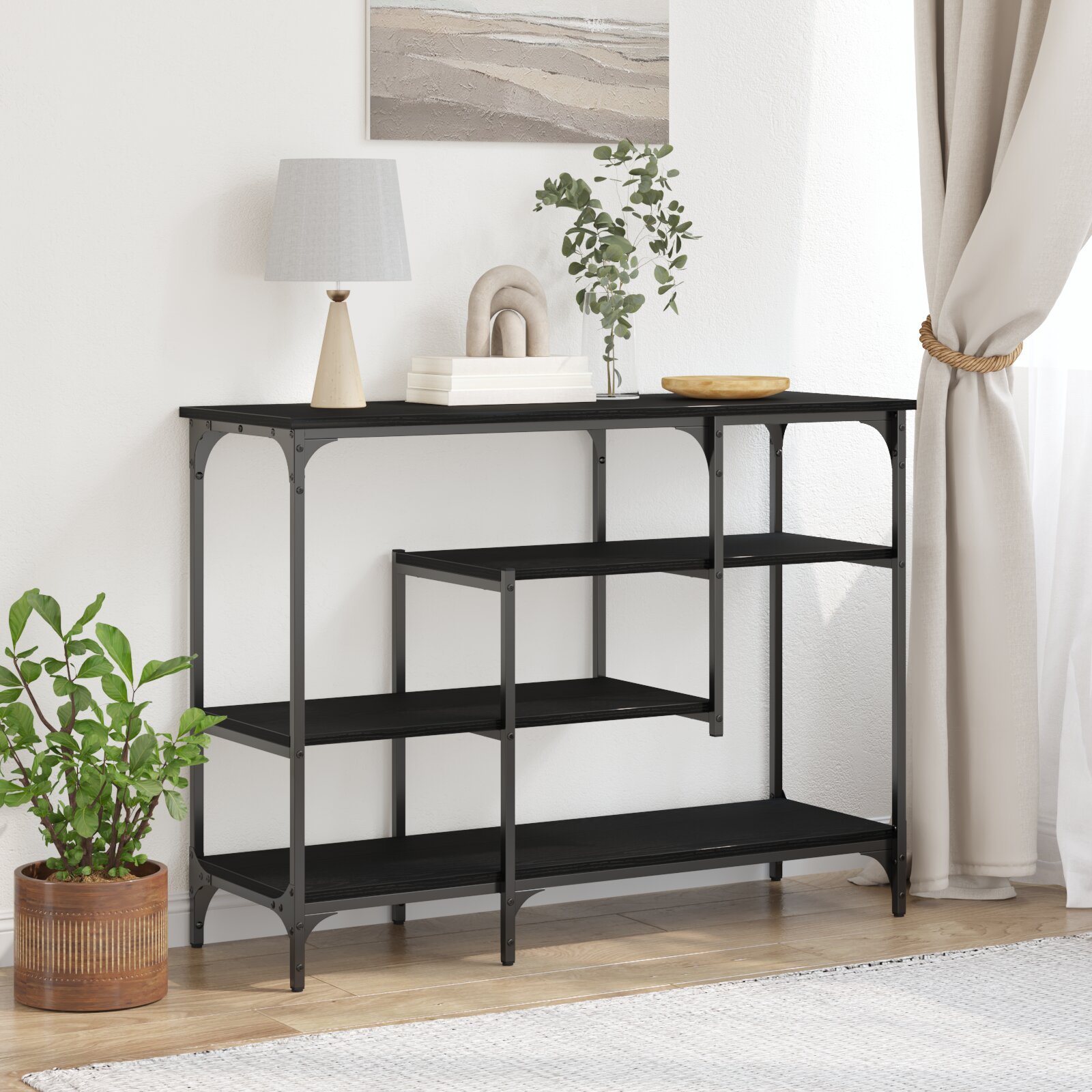 vidaXL Конзолна маса Черен дъб 100 x 35 x 75 см