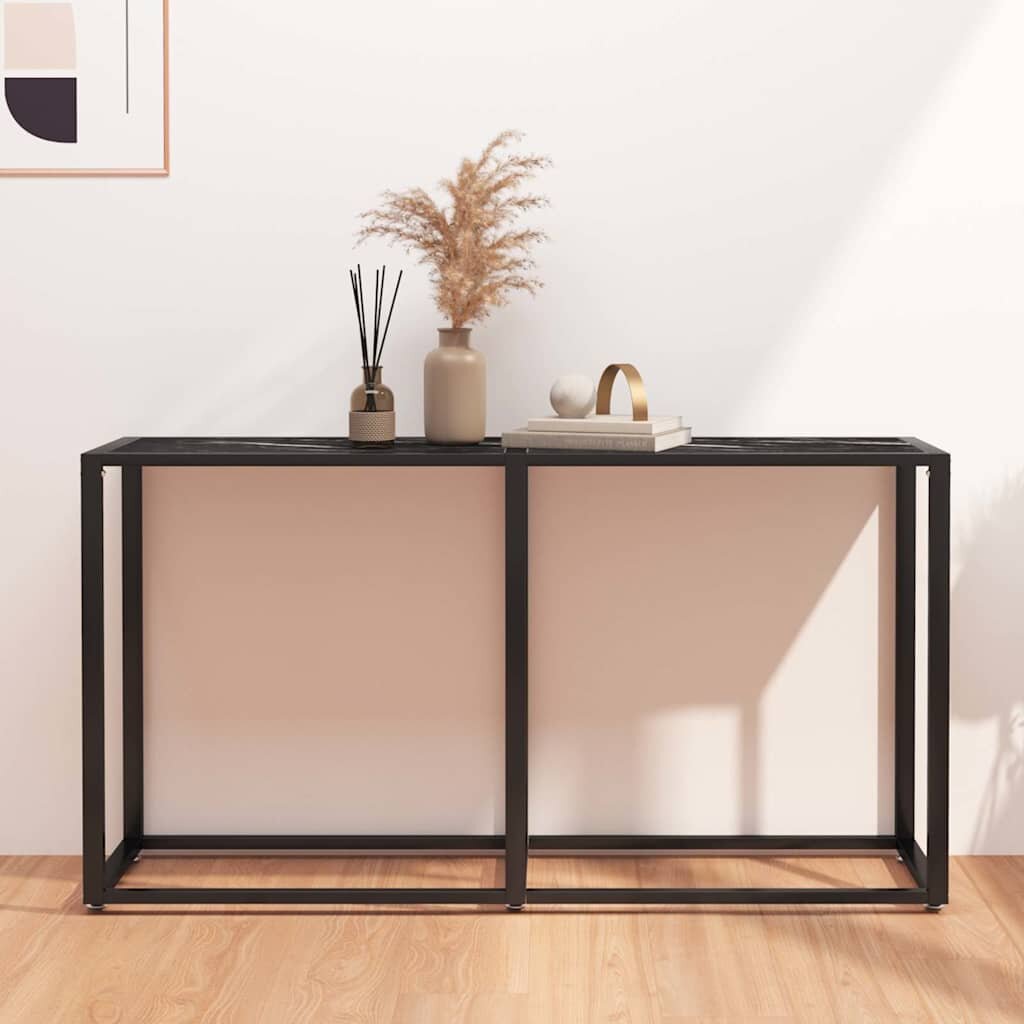 vidaXL Конзолна маса черен мрамор 140x35x755 cм закалено стъкло
