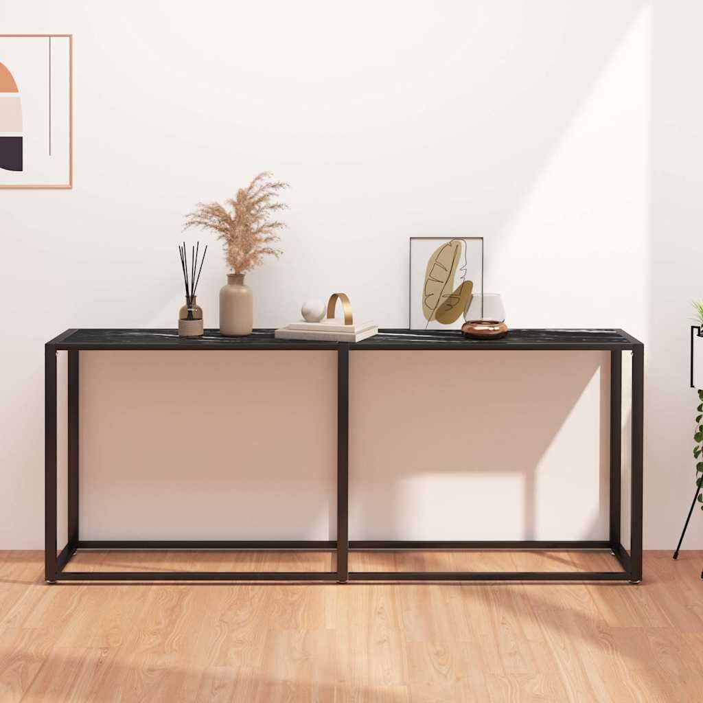 vidaXL Конзолна маса черен мрамор 180x35x755 cм закалено стъкло