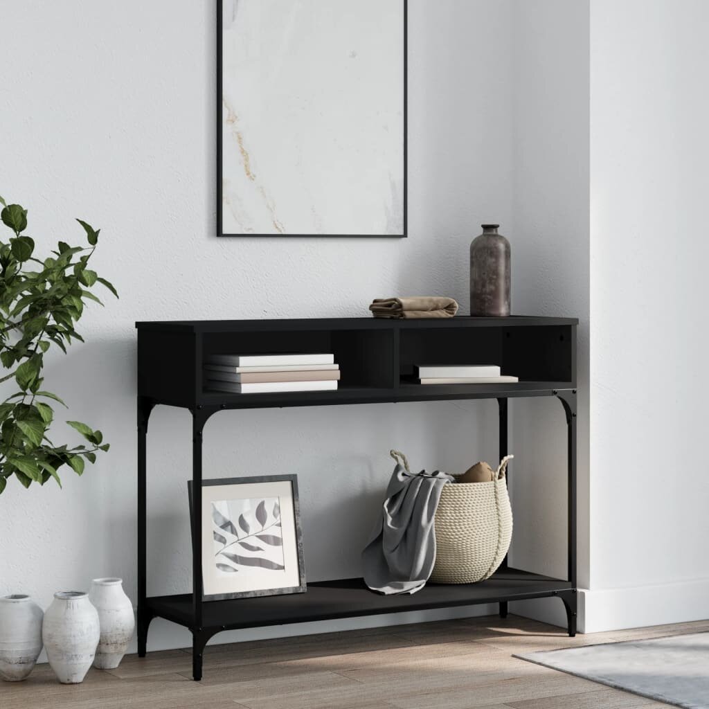 vidaXL Конзолна маса черна 100x305x75 см инженерно дърво