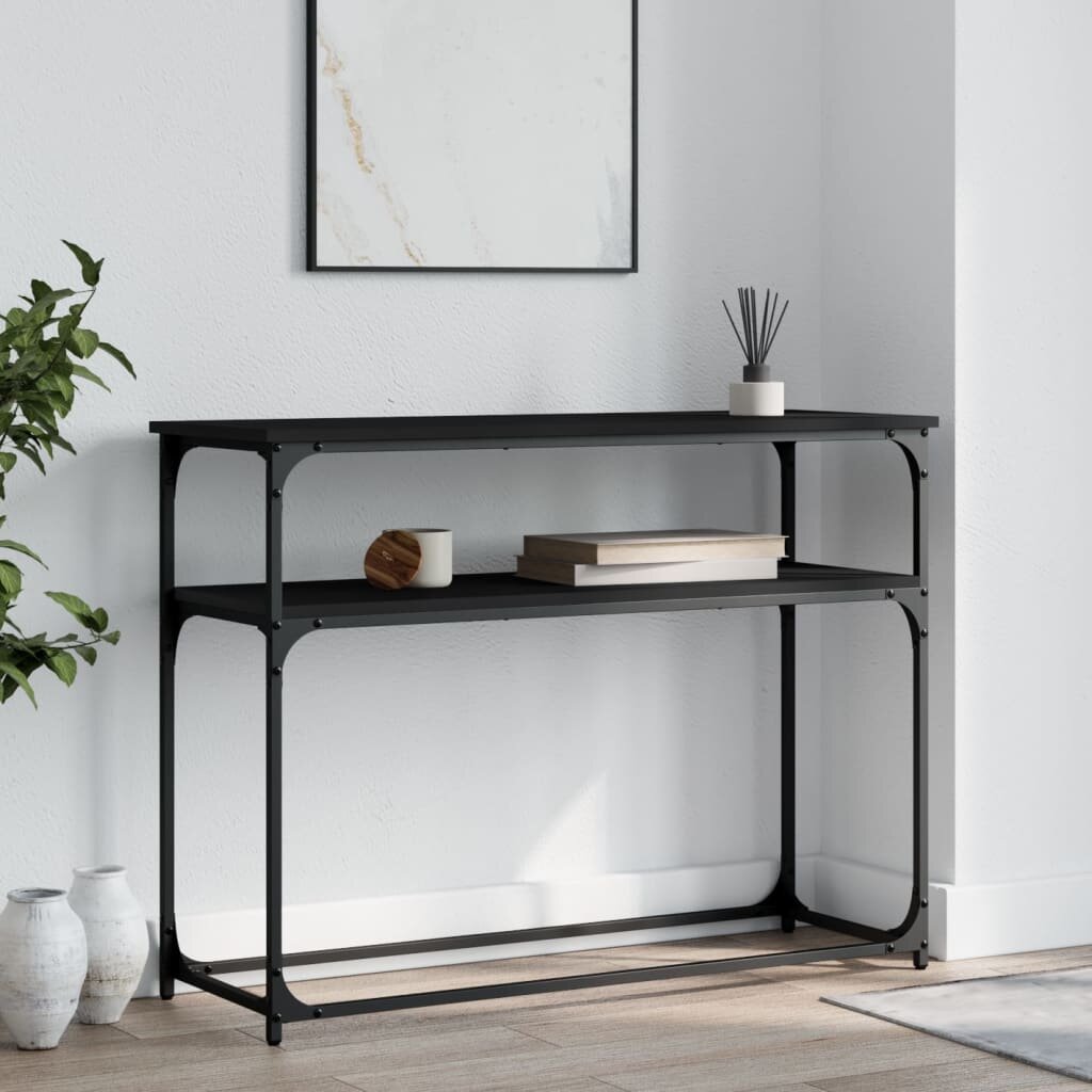 vidaXL Конзолна маса черна 100x355x75 см инженерно дърво