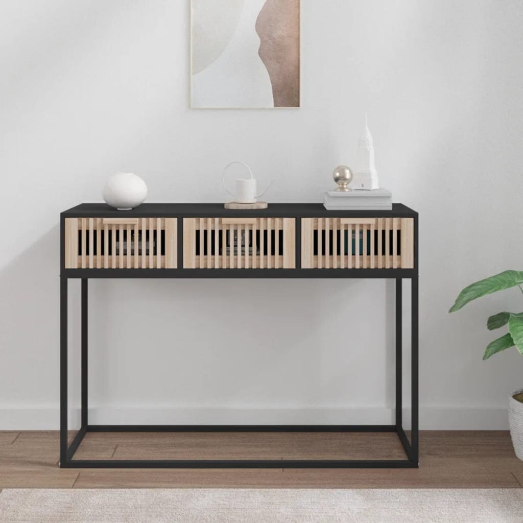 vidaXL Конзолна маса черна 105x30x75 см инженерно дърво и желязо