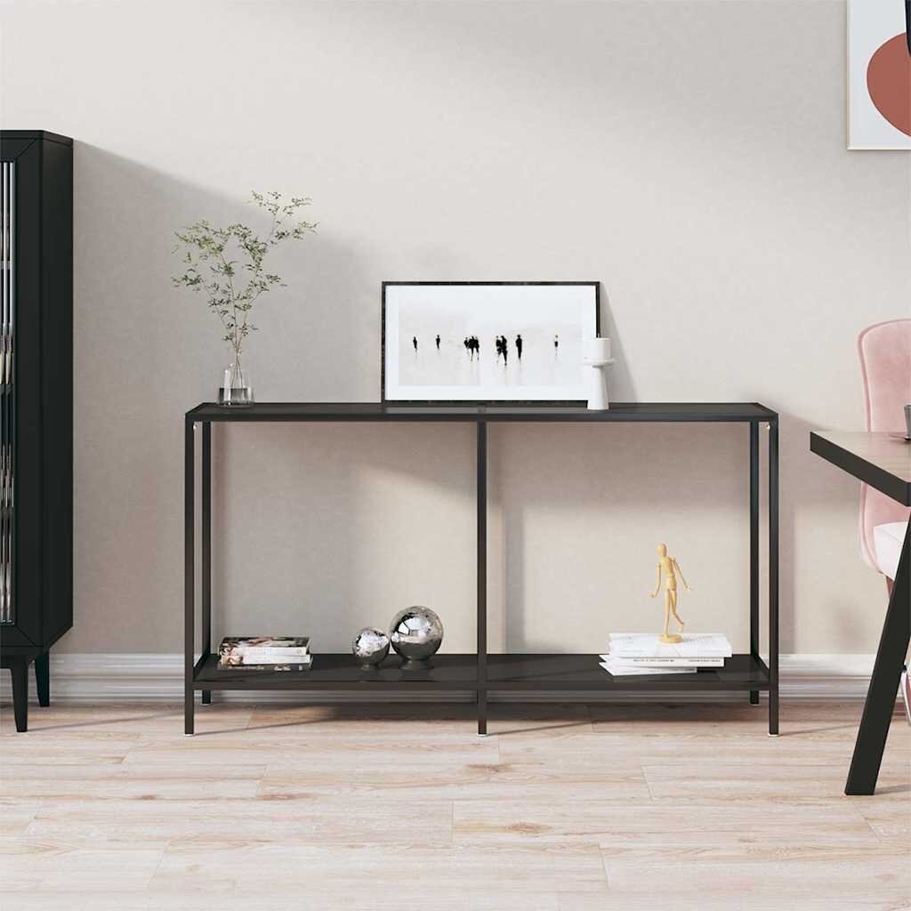 vidaXL Конзолна маса черна 140x35x755 cм закалено стъкло