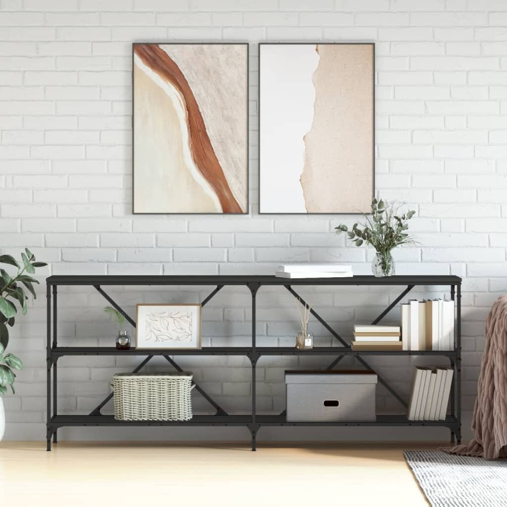 vidaXL Конзолна маса черна 180x30x75 см инженерно дърво и желязо