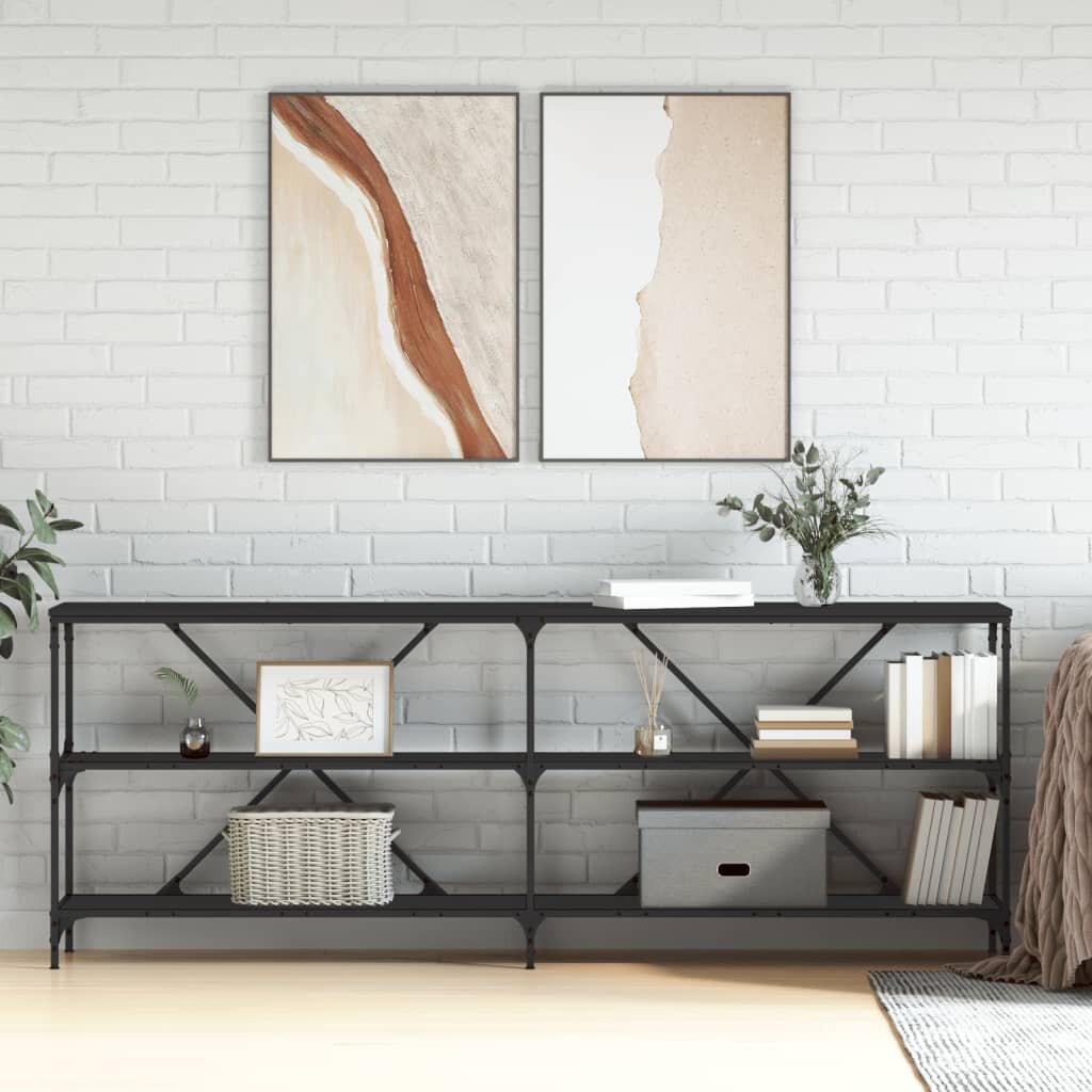 vidaXL Конзолна маса черна 200x30x75 см инженерно дърво и желязо