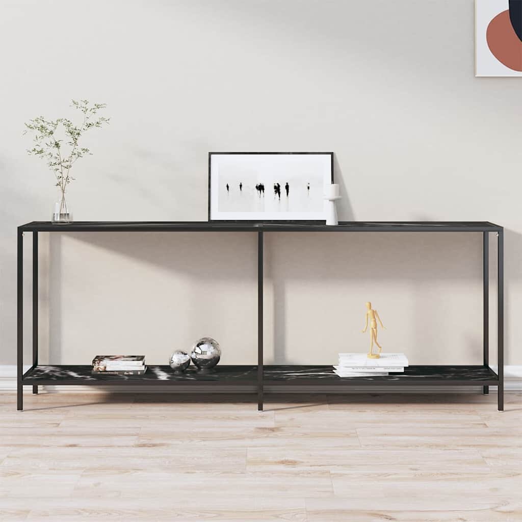 vidaXL Конзолна маса черна 200x35x755 cм закалено стъкло