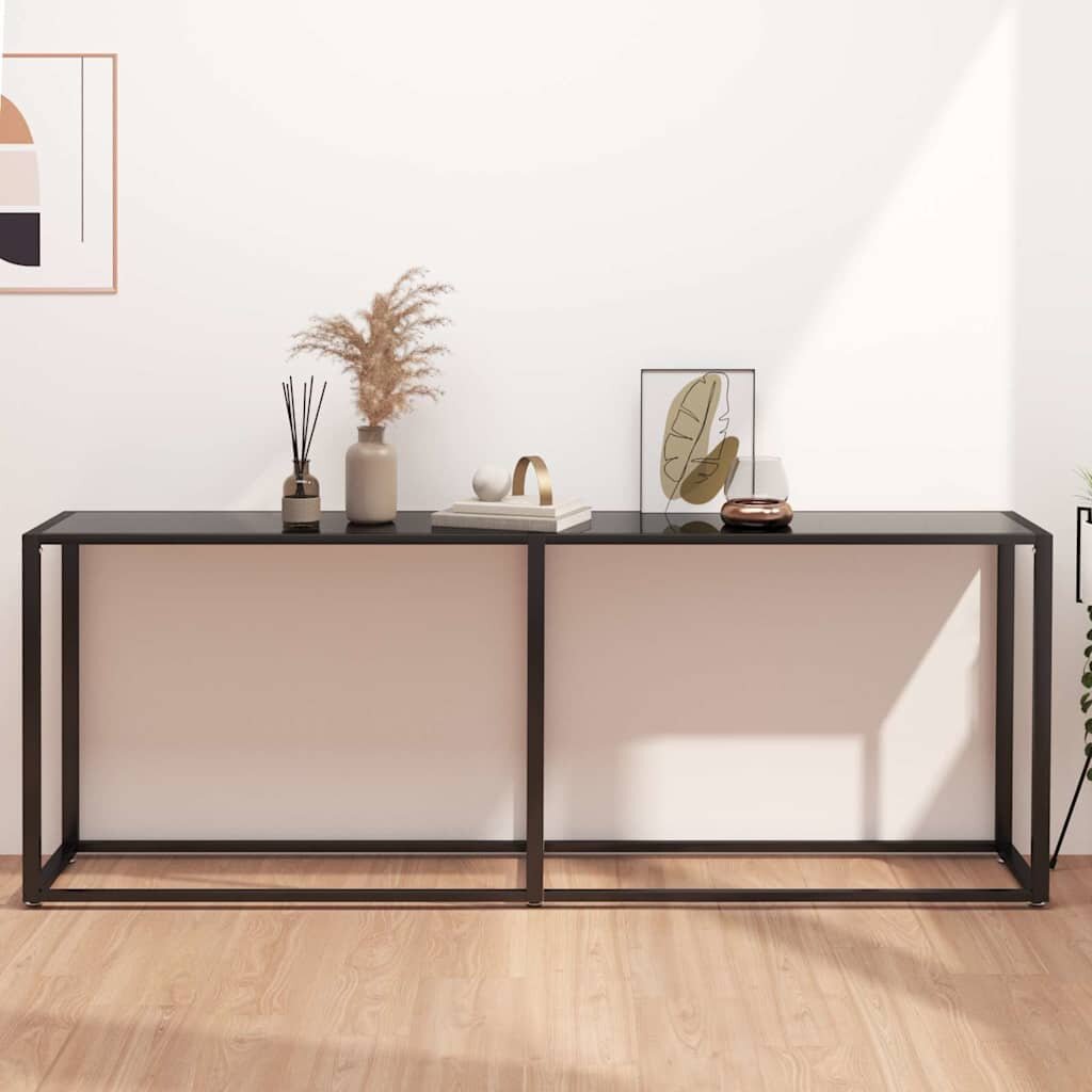 vidaXL Конзолна маса черна 200x35x755 cм закалено стъкло
