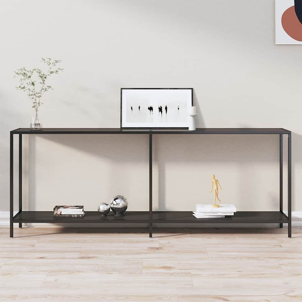 vidaXL Конзолна маса черна 200x35x755 cм закалено стъкло