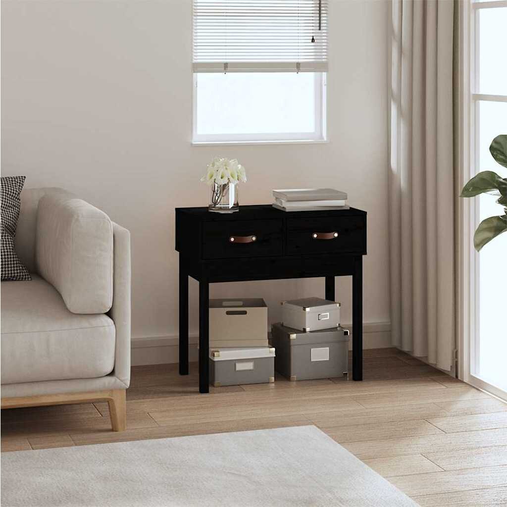 vidaXL Конзолна маса черна 765x40x75 см борово дърво масив
