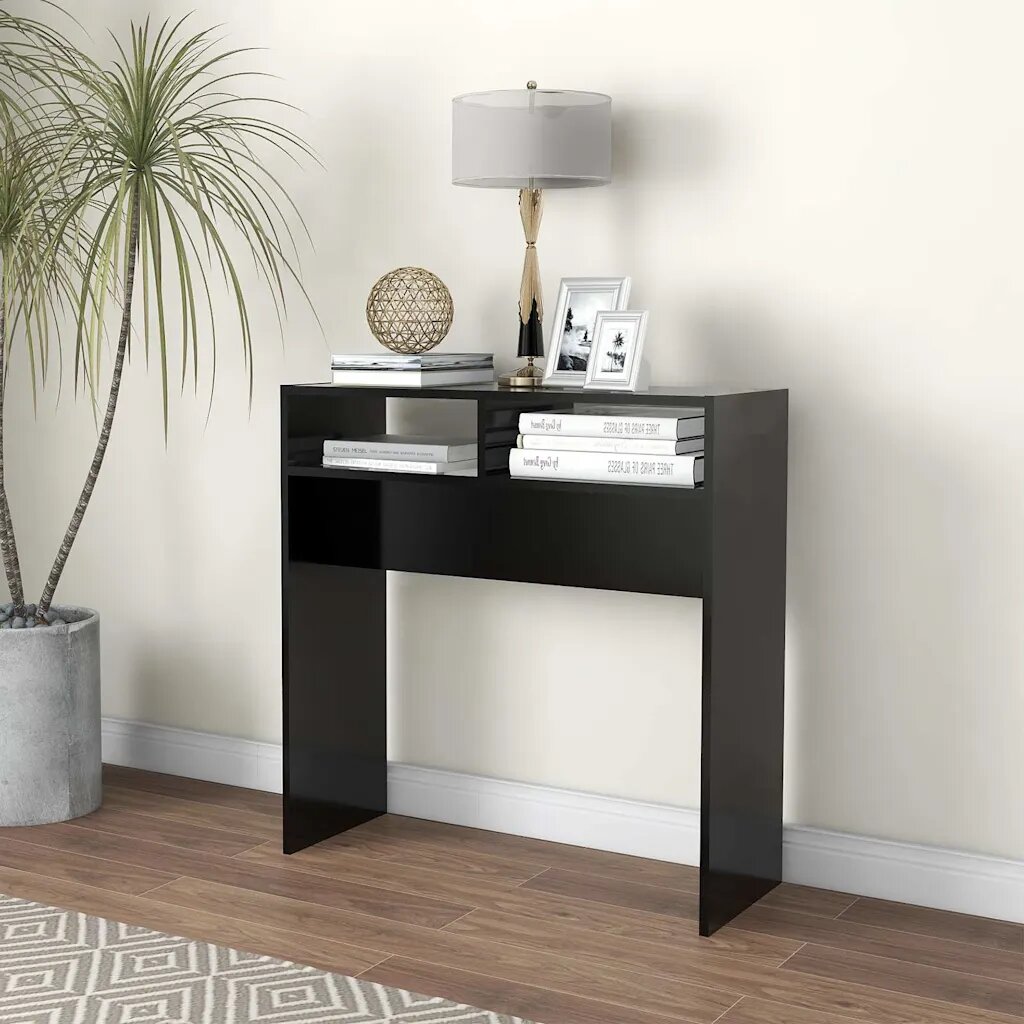 vidaXL Конзолна маса черна 78x30x80 см инженерно дърво