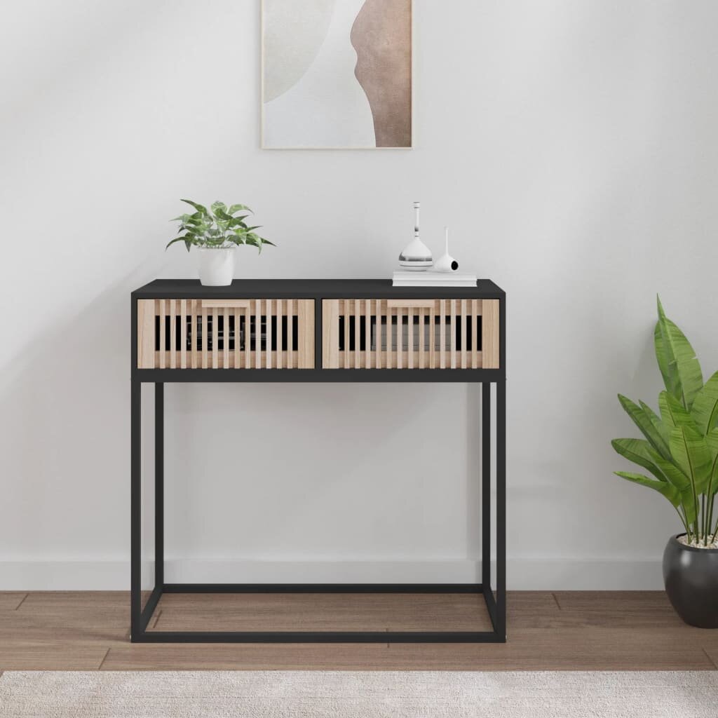 vidaXL Конзолна маса черна 80x30x75 см инженерно дърво и желязо