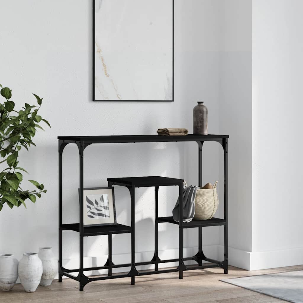 vidaXL Конзолна маса черна 895x28x76 см инженерно дърво