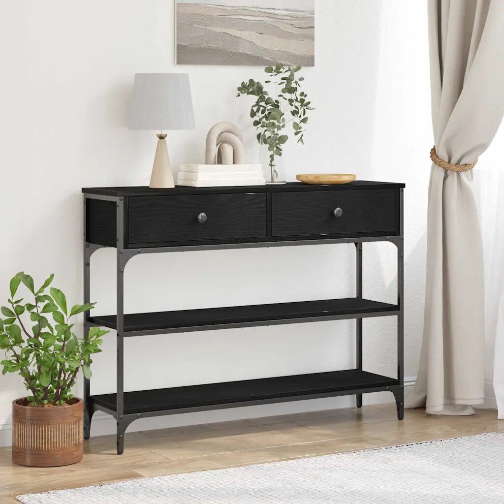 vidaXL Конзолна маса Черния дъб 100 x 25 x 75 см Инженерна дървесина