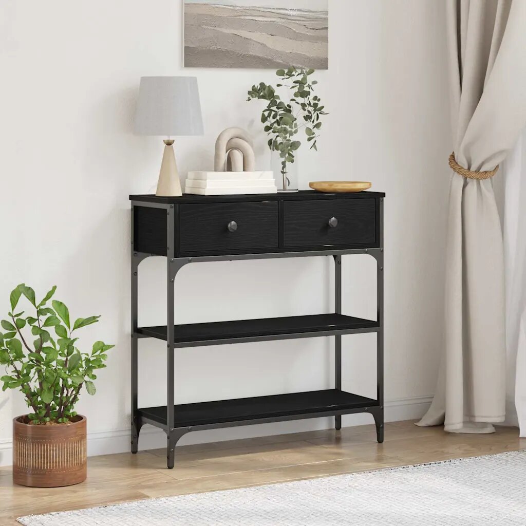 vidaXL Конзолна маса Черния дъб 72.5 x 25 x 75 см Инженерна дървесина