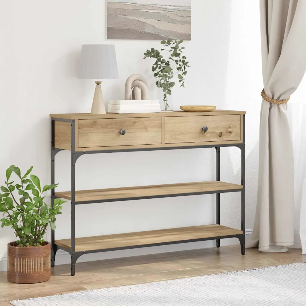 vidaXL Конзолна маса Дъб 100 x 25 x 75 см Инженерна дървесина