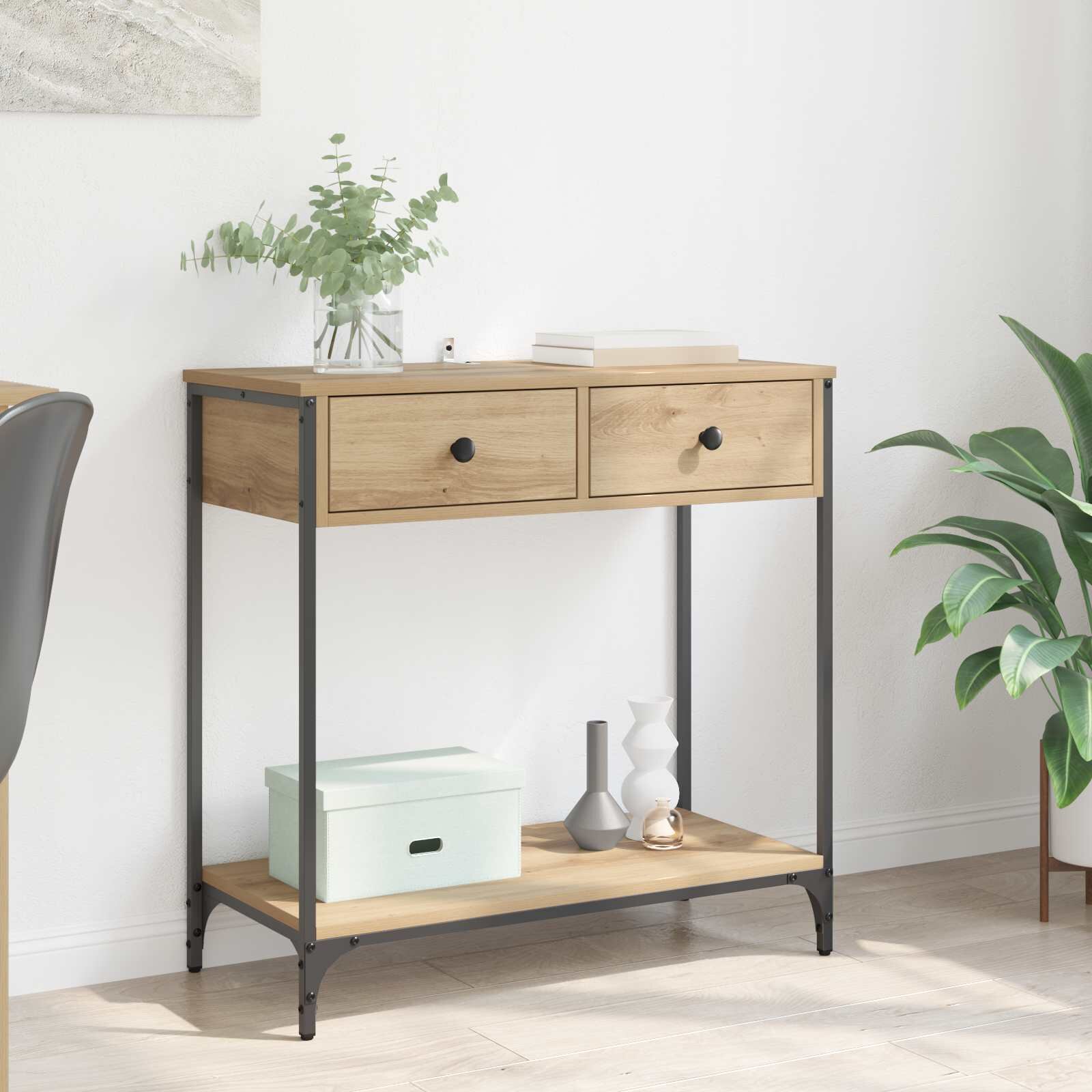 vidaXL Конзолна маса Дъб 75 x 345 x 75 см Инженерна дървесина