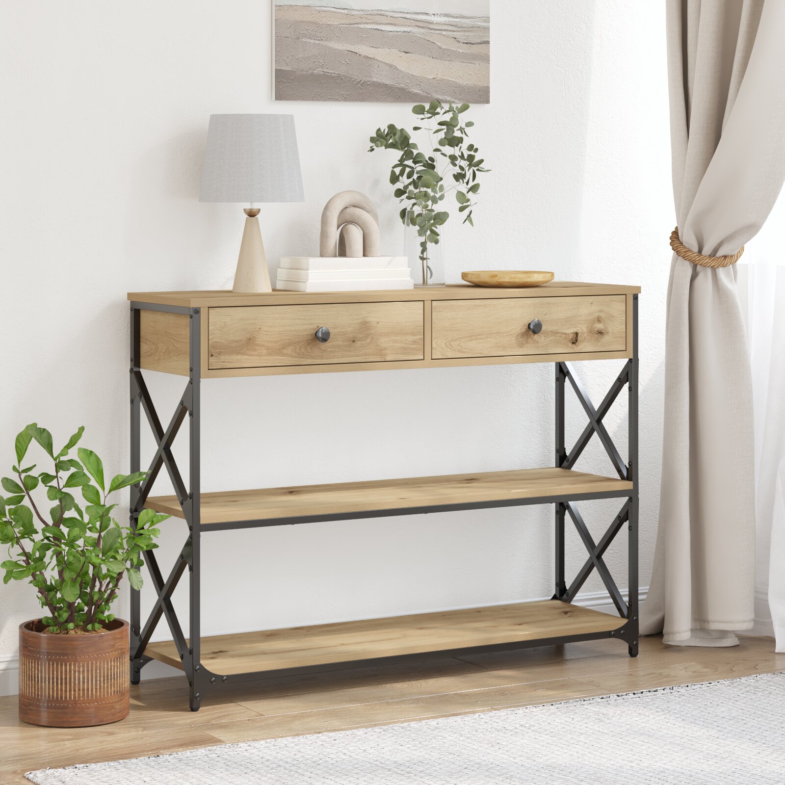 vidaXL Конзолна маса дъб артизан 100 x 28 x 75 см