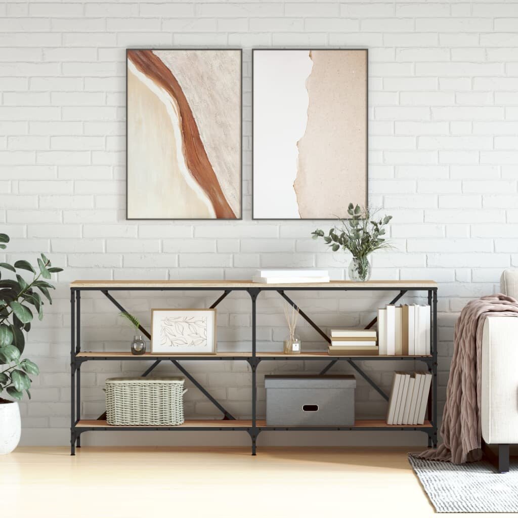 vidaXL Конзолна маса дъб сонома 160x30x75 см инженерно дърво и желязо