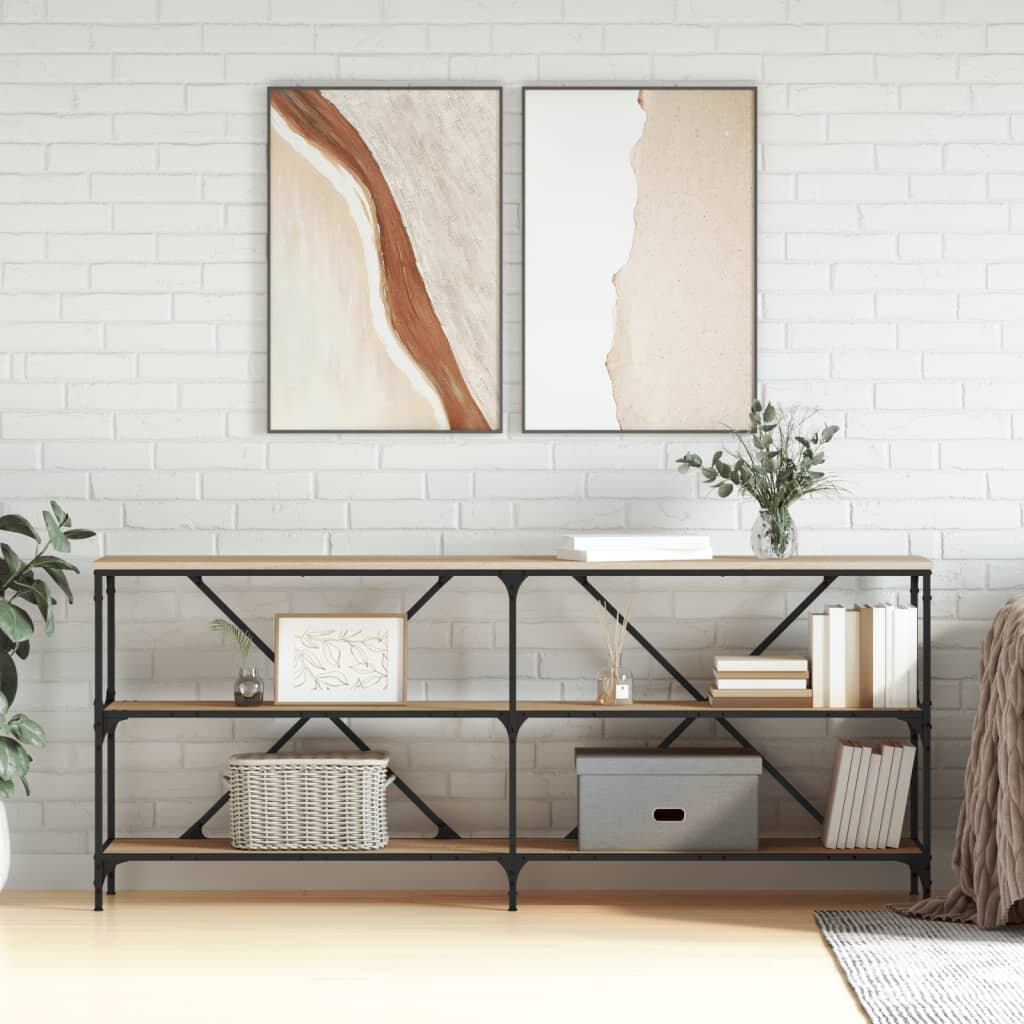vidaXL Конзолна маса дъб сонома 180x30x75 см инженерно дърво и желязо