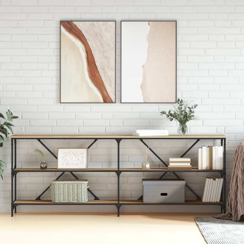 vidaXL Конзолна маса дъб сонома 200x30x75 см инженерно дърво и желязо