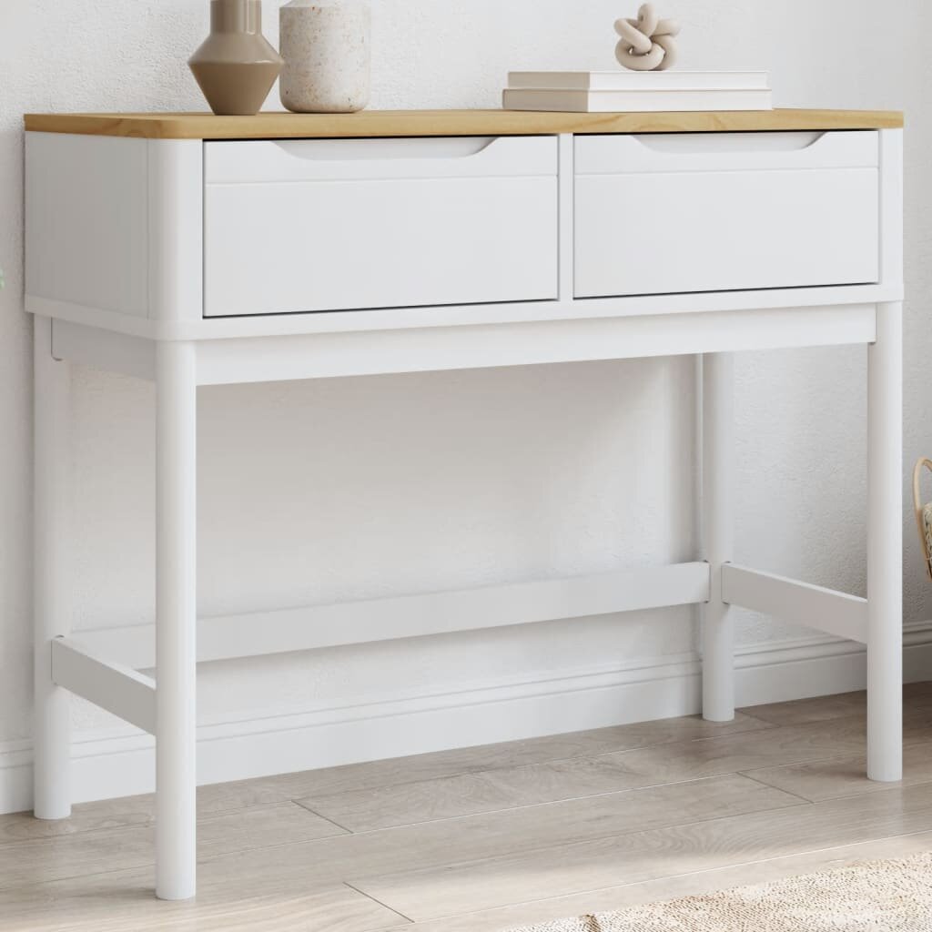 vidaXL Конзолна маса FLORO бяла 895x365x73 см бор масив