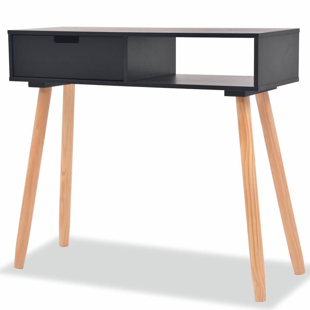 vidaXL Конзолна маса иглолистна дървесина масив 80x30x72 cм черна