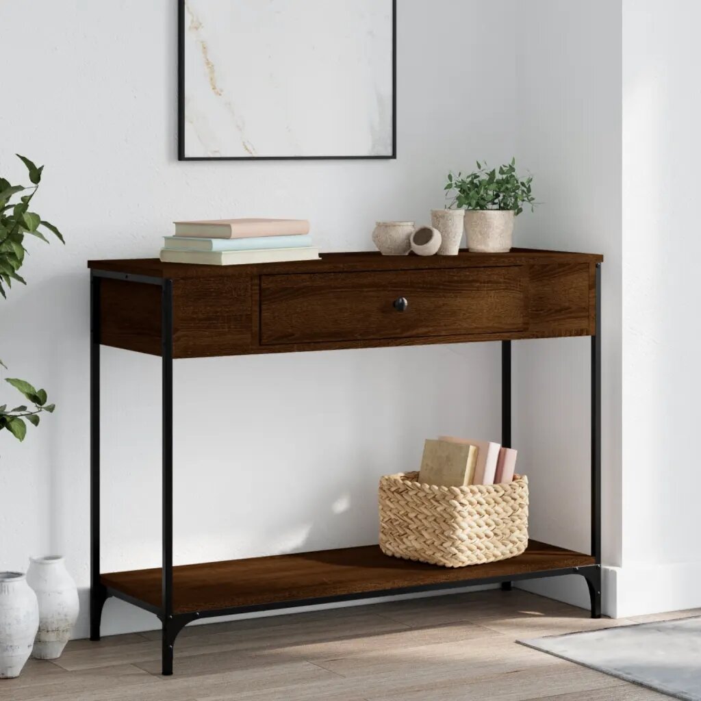 vidaXL Конзолна маса кафяв дъб 100x345x75 см инженерно дърво
