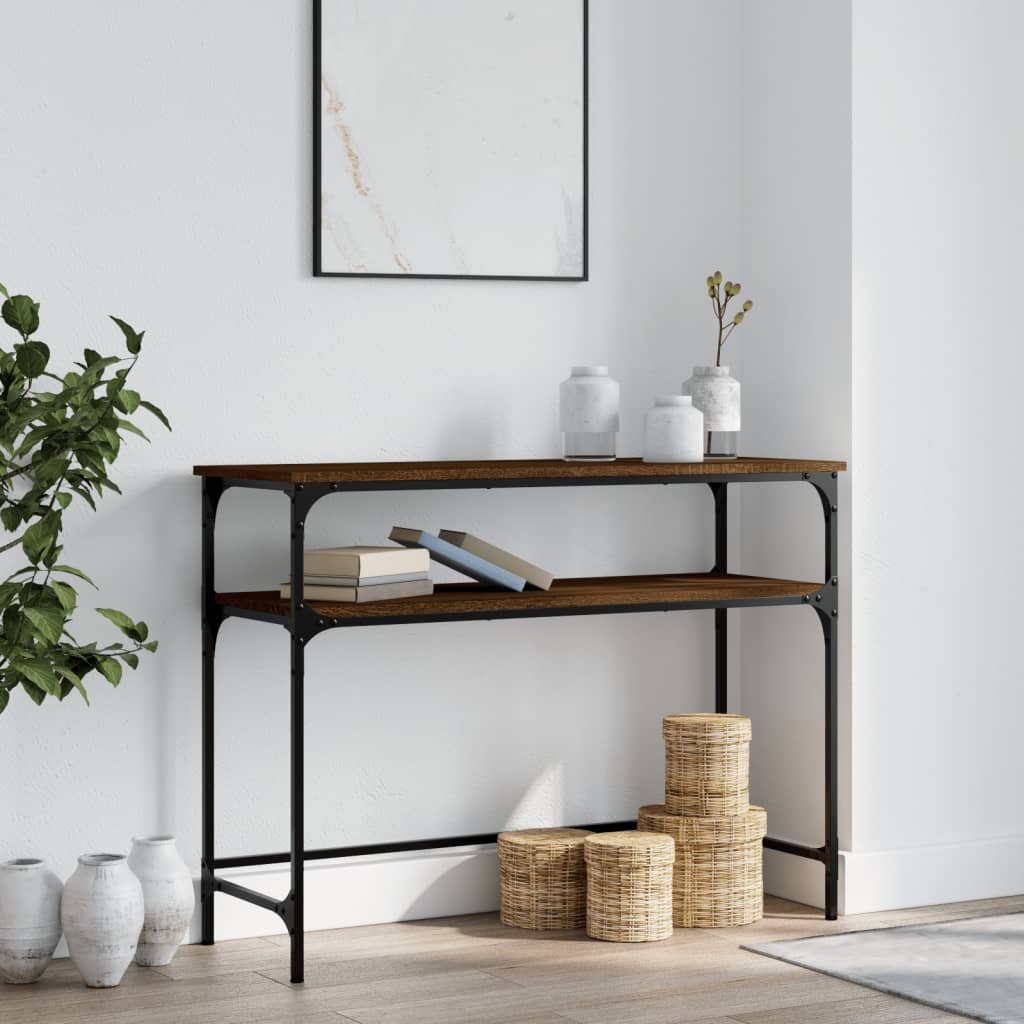 vidaXL Конзолна маса кафяв дъб 100x355x75 см инженерно дърво