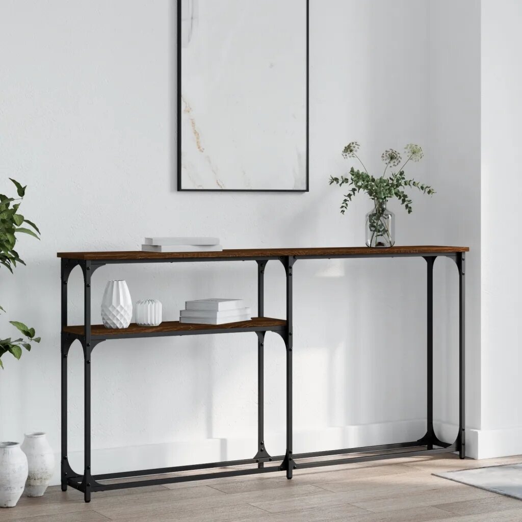 vidaXL Конзолна маса кафяв дъб 145x225x75 см инженерно дърво