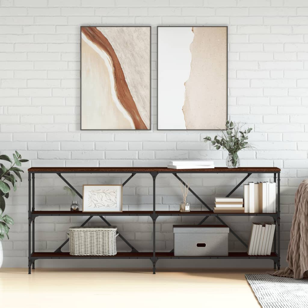 vidaXL Конзолна маса кафяв дъб 180x30x75 см инженерно дърво и желязо