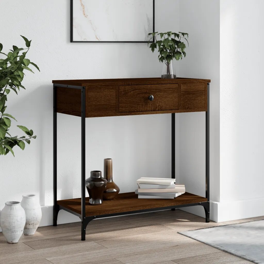 vidaXL Конзолна маса кафяв дъб 75x345x75 см инженерно дърво