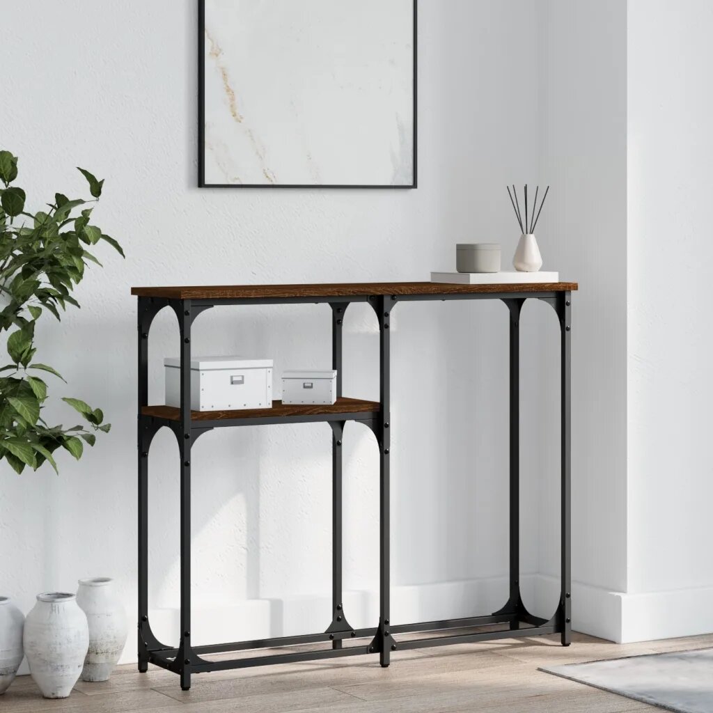 vidaXL Конзолна маса кафяв дъб 90x225x75 см инженерно дърво