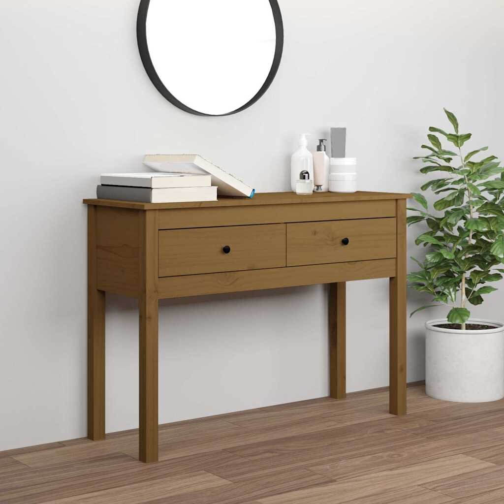 vidaXL Конзолна маса меденокафява 100x35x75 см борово дърво масив