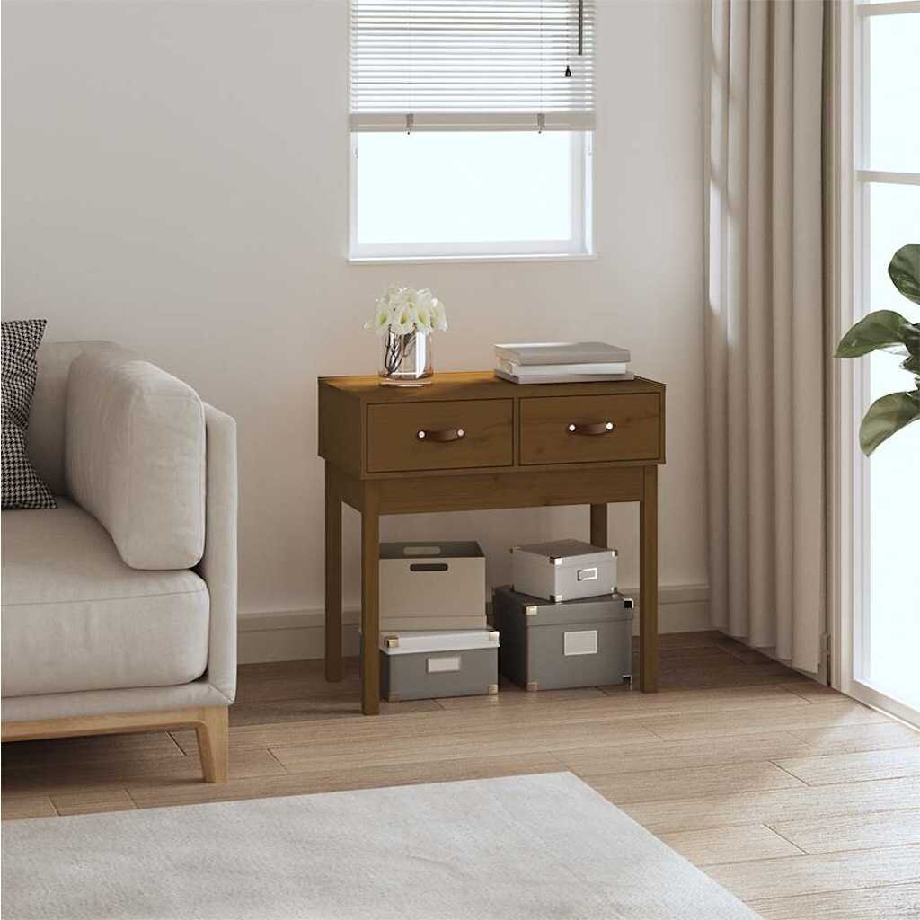 vidaXL Конзолна маса меденокафява 765x40x75 см борово дърво масив