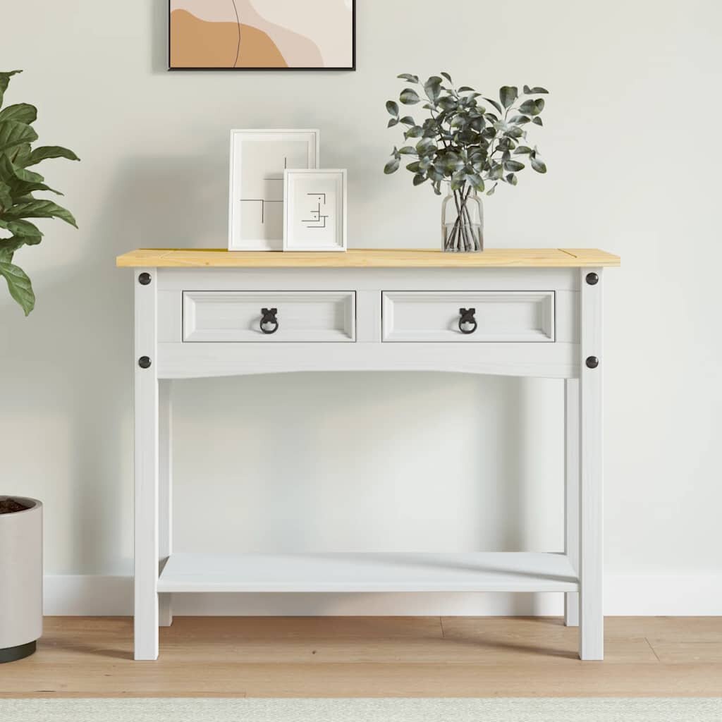 vidaXL Конзолна маса мексикански бор стил Корона бяла 90x345x73 cм