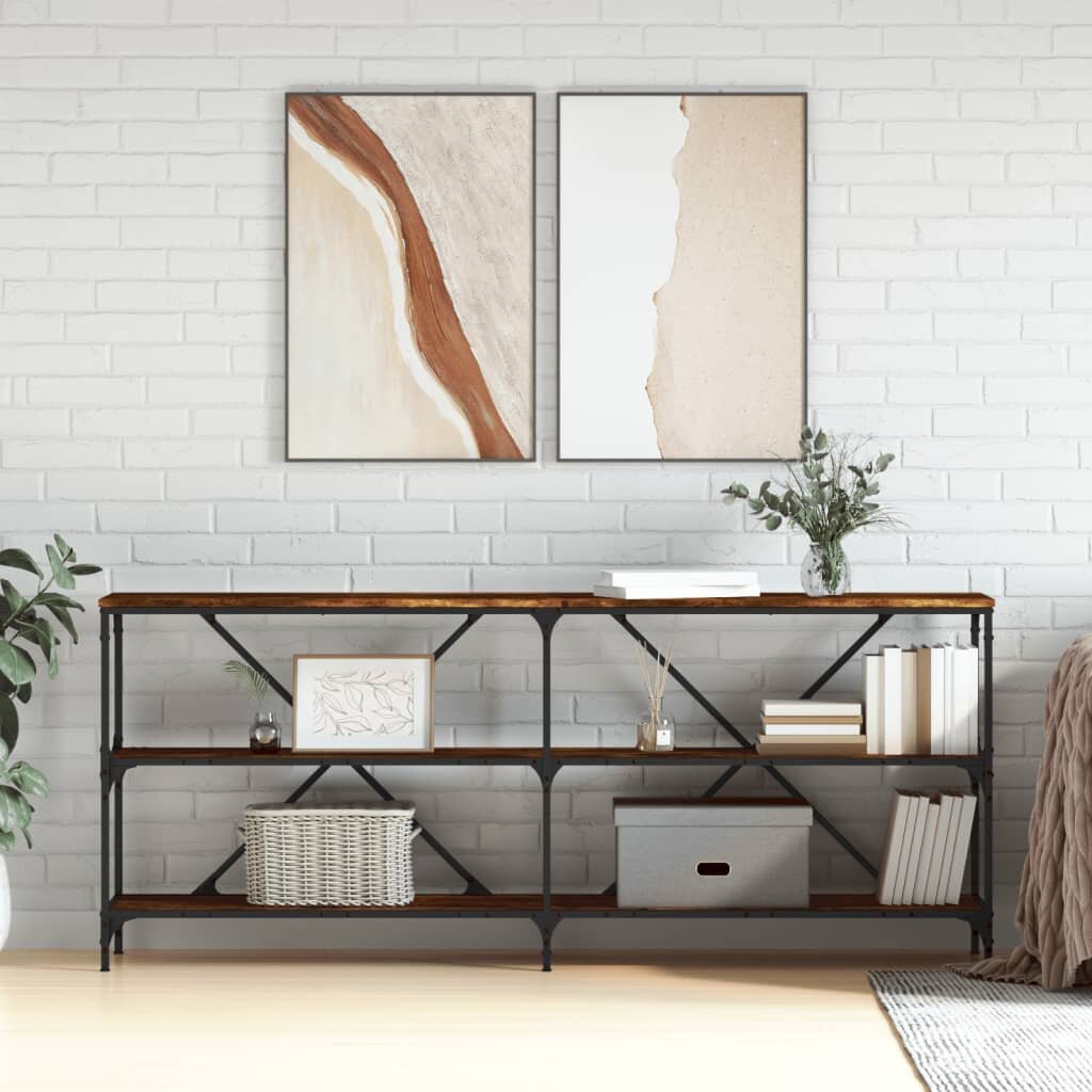 vidaXL Конзолна маса опушен дъб 180x30x75 см инженерно дърво и желязо
