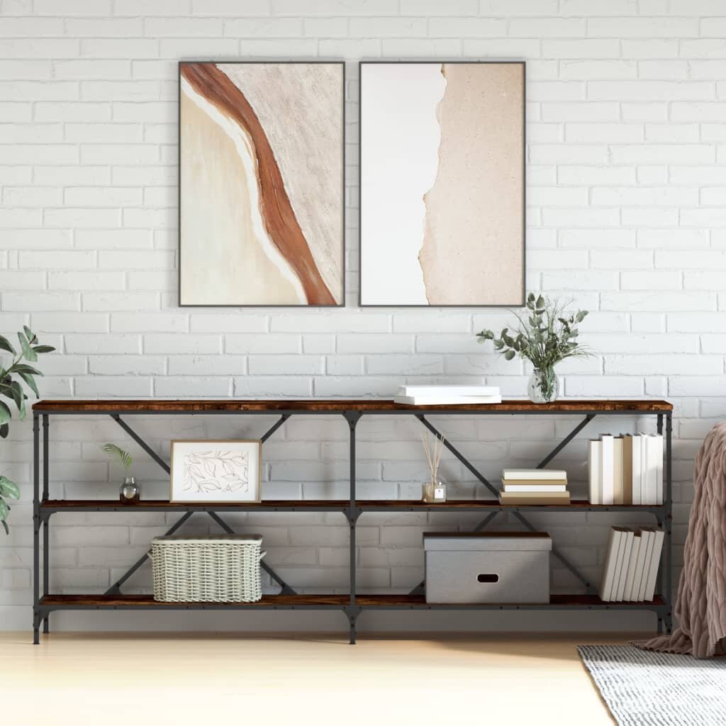 vidaXL Конзолна маса опушен дъб 200x30x75 см инженерно дърво и желязо