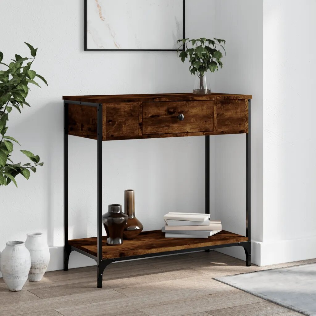 vidaXL Конзолна маса опушен дъб 75x345x75 см инженерно дърво