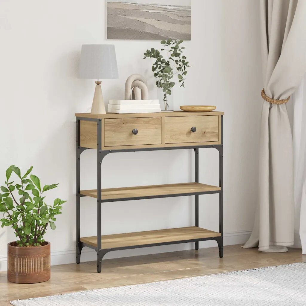 vidaXL Конзолна маса с чекмедже Дъб 72.5 x 25 x 75 см Инженерно дърво